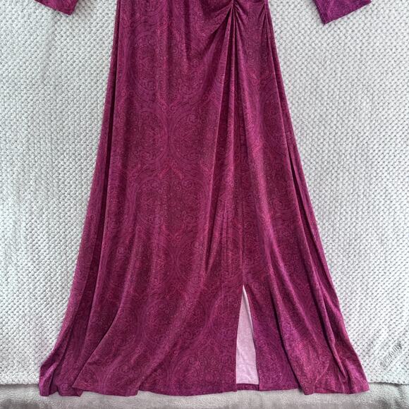 Soft Surroundings Dress Women M Burgundy Jersey Stretch A-Line 3/4 Sleeve V-Neck - Picture 4 of 12